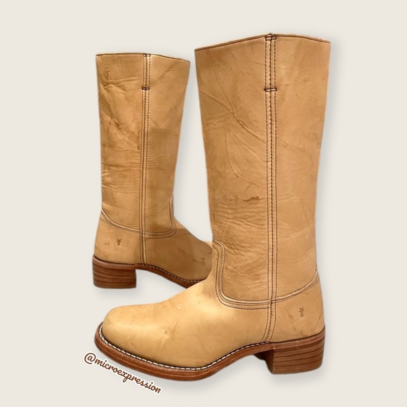 Frye Campus 14L Banana Yellow Leather Vintage Distressed Knee High Pull On Boots - Picture 16 of 16